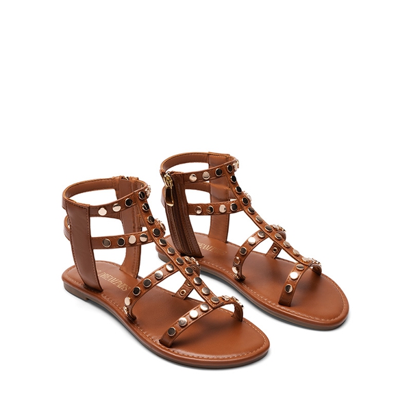 Studded Gladiator Sandals - COGNAC - 4